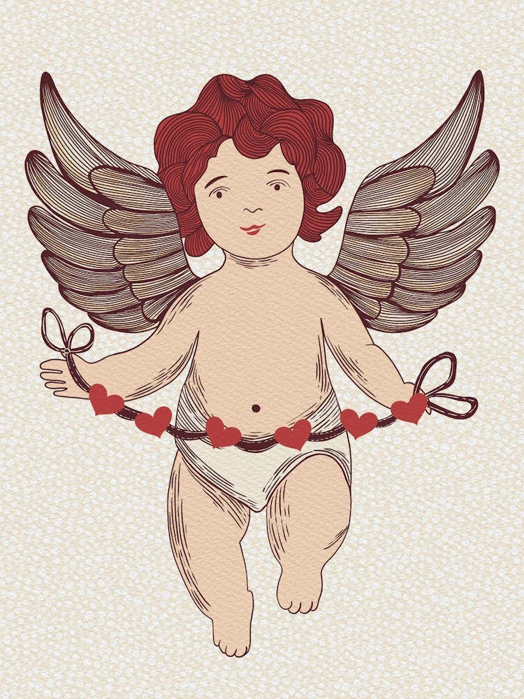 Valentine Cupid with Garland of Hearts