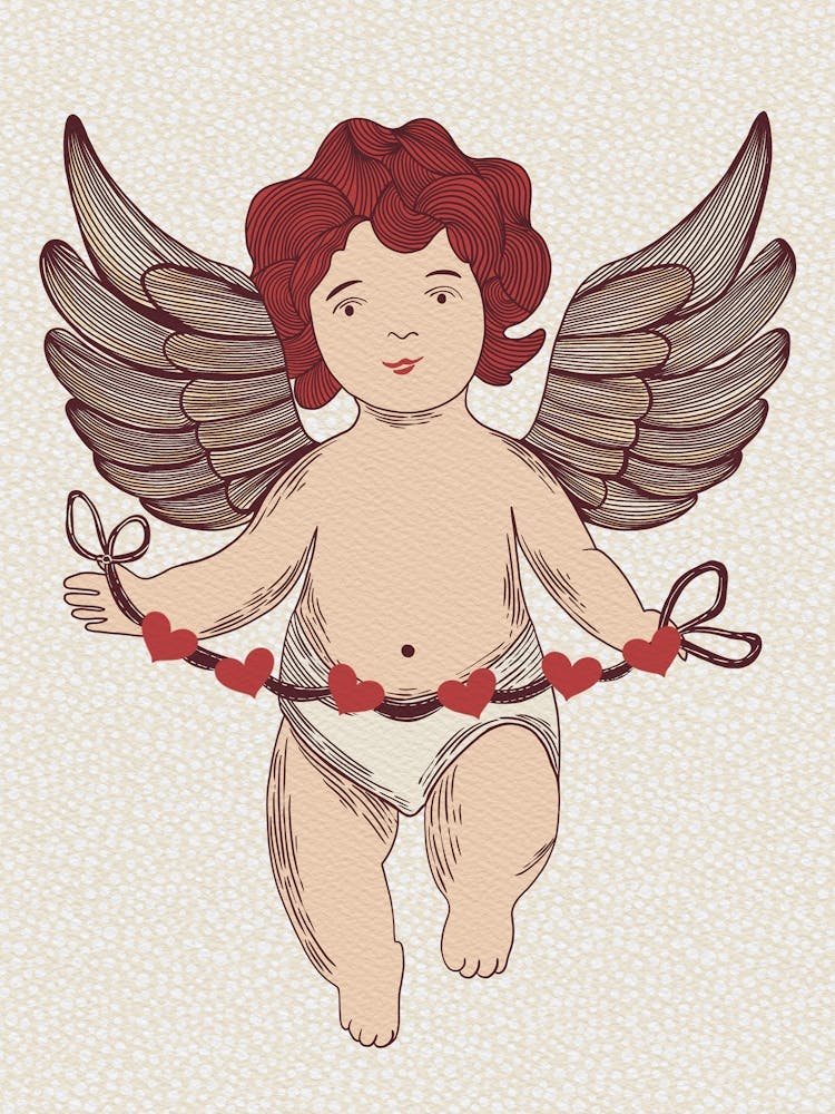 Valentine Cupid with Garland of Hearts