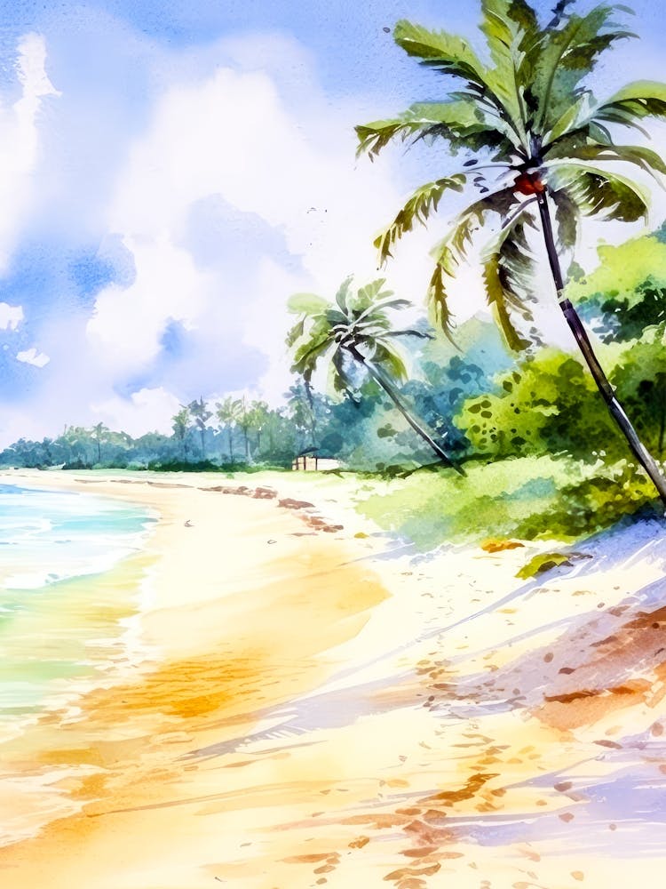 Aquarell Eines Tropischen Strandes