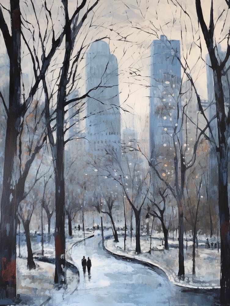 Winter City Park Painting Central Park New York City 1