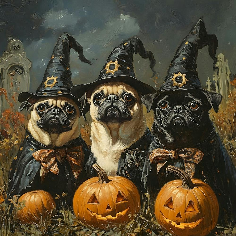 Halloween-Möpse in Öl 14