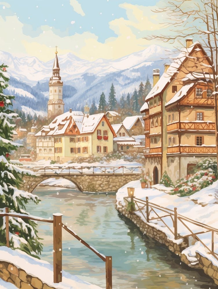 Vintage Winterillustration Bayern Deutschland 1