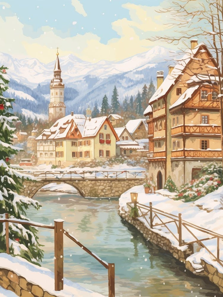 Vintage Winter Illustration Bavaria Germany 1