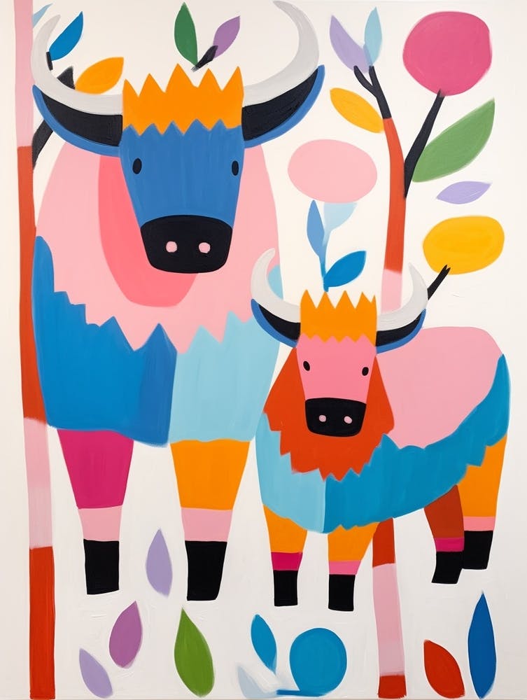 Colourful Kids Animal Art Bison