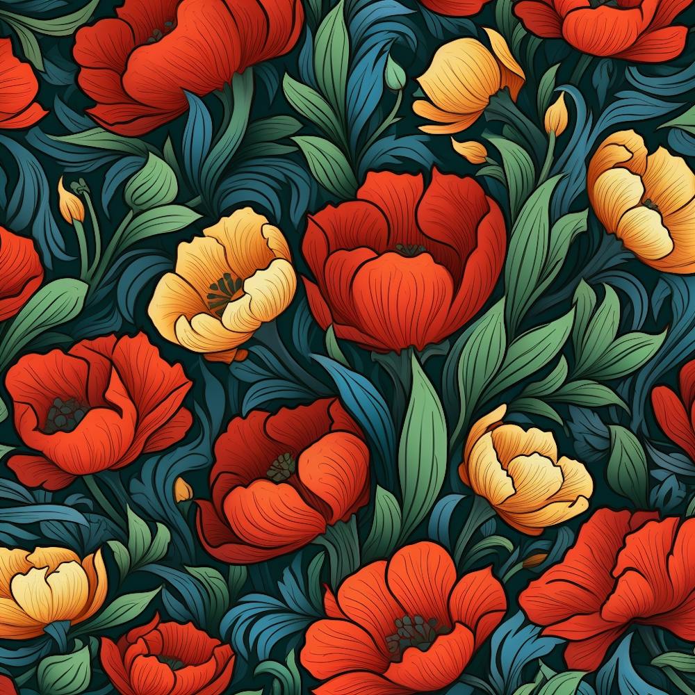 Red Poppies Seamless Pattern