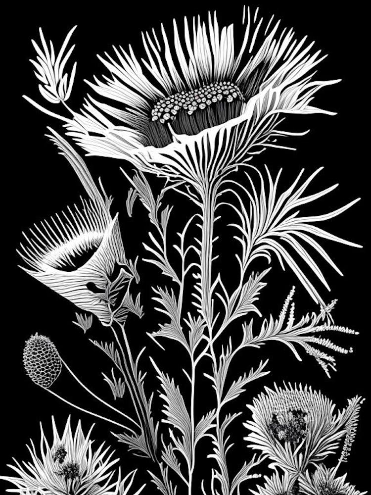 Thistle Wildflower Linocut 2