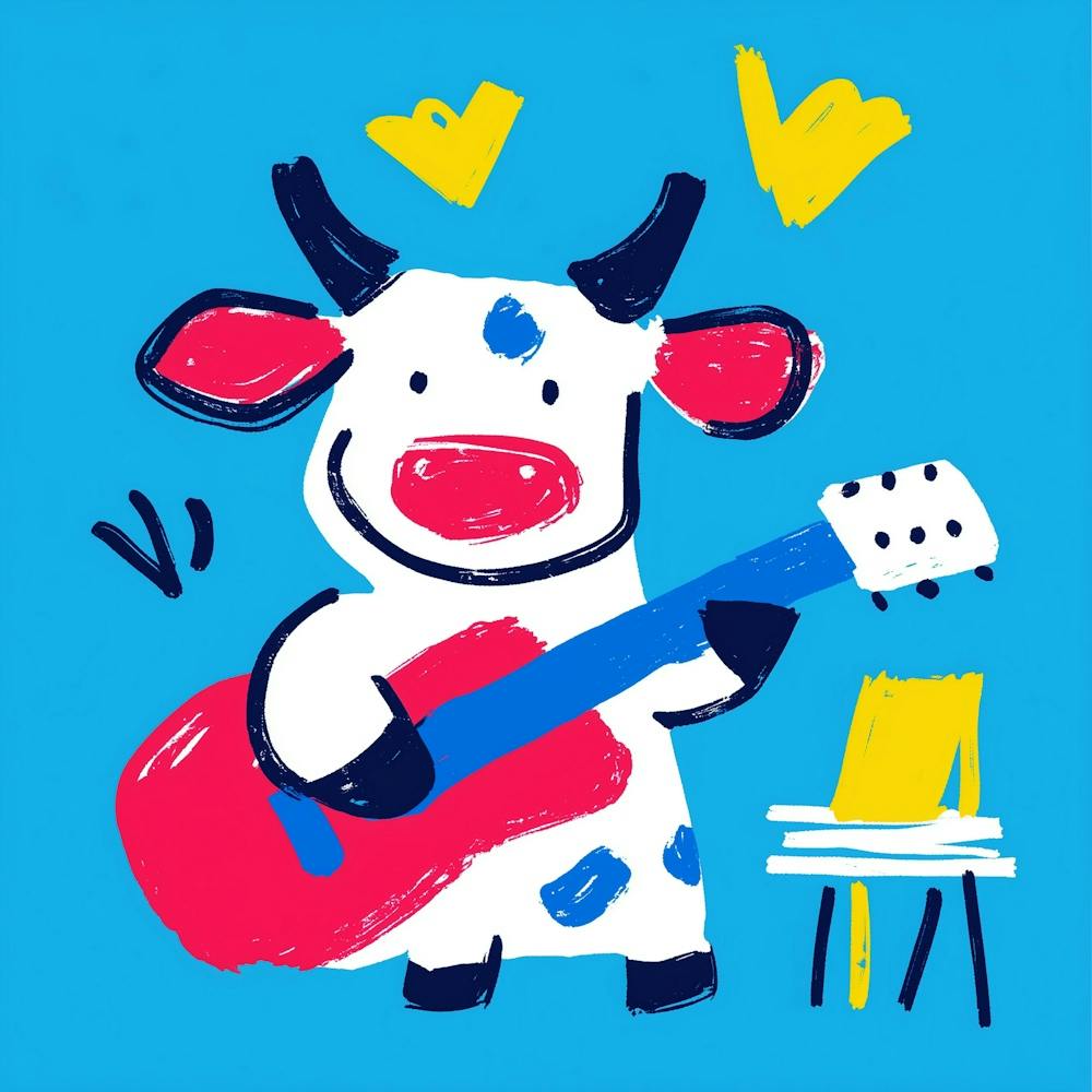 Cute Cow Playing Guitar