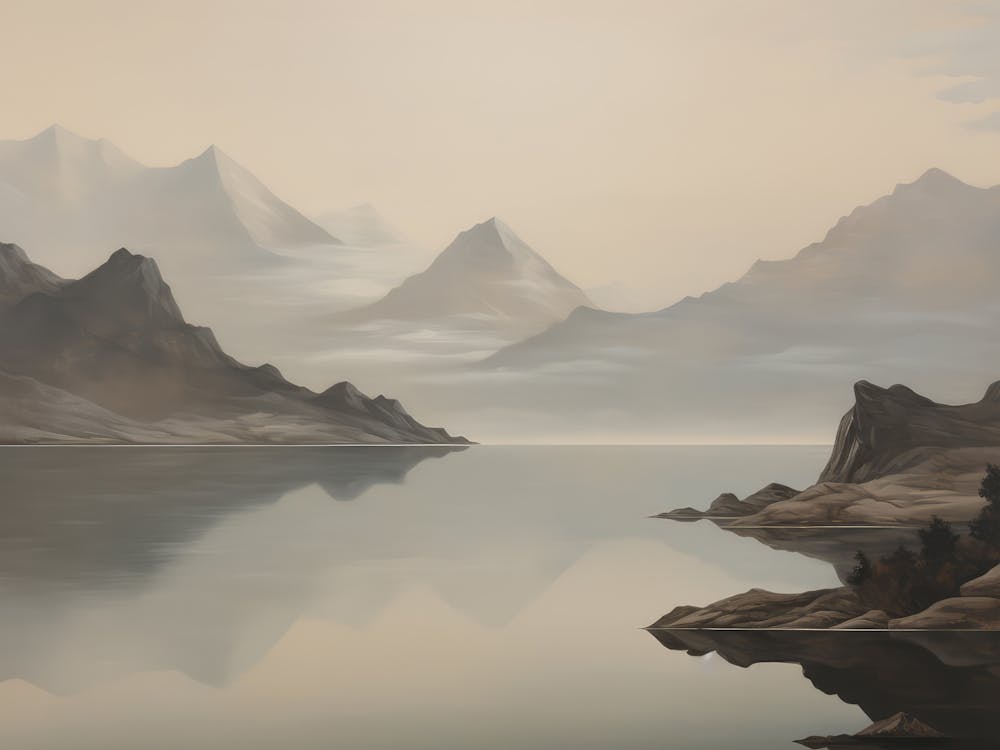 Antique Lake Oil Painting