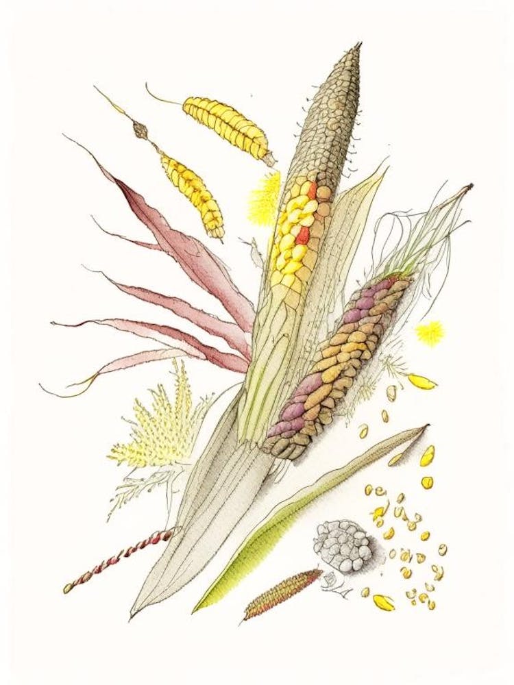 Corn Silk Spices And Herbs Pencil Illustration 3