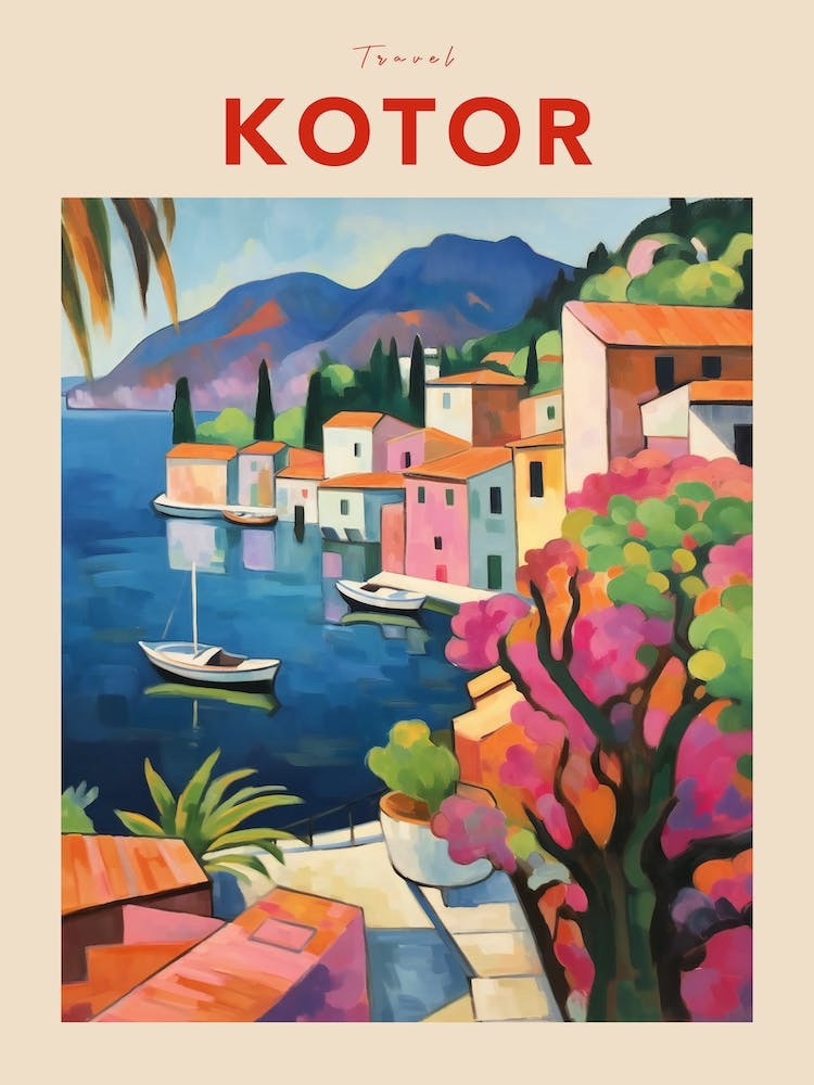 Kotor Montenegro Fauvist Travel Poster