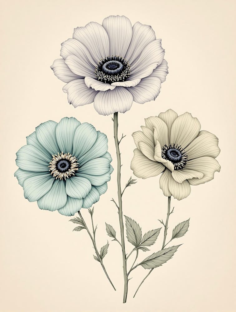 Elegant Hand-Drawn Flowers in a Soft Palette