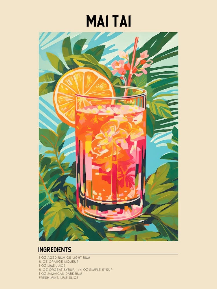 Mai Tai Cocktail Ingredients Poster