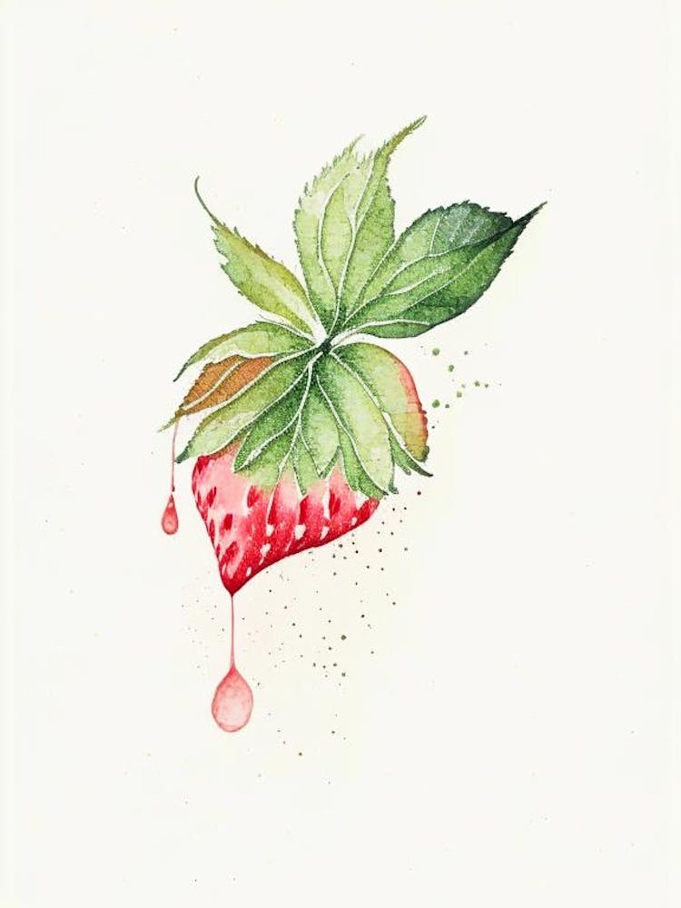 Strawberry Leaf Minimalist Watercolour 2