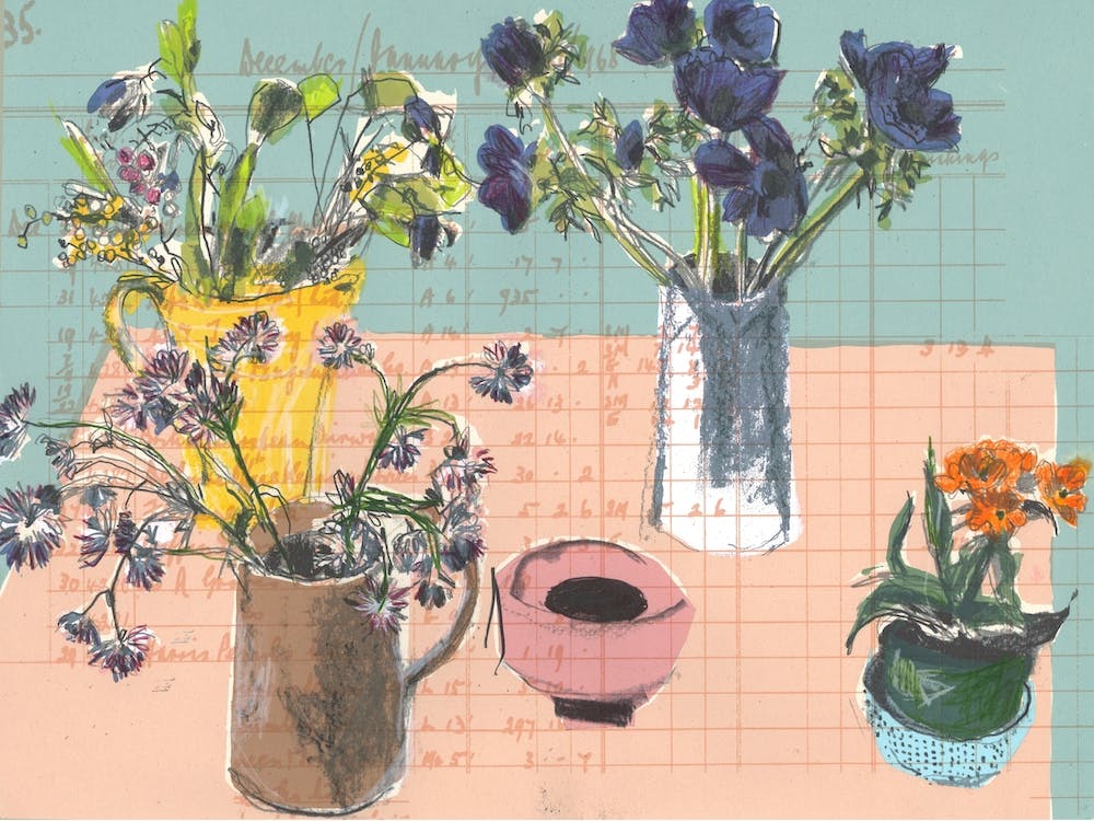 Table Top Flowers On Ledger