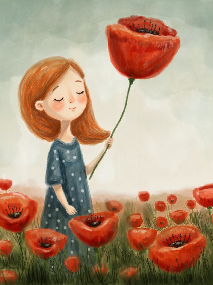 093 Girl With Poppy Flowers Cropped