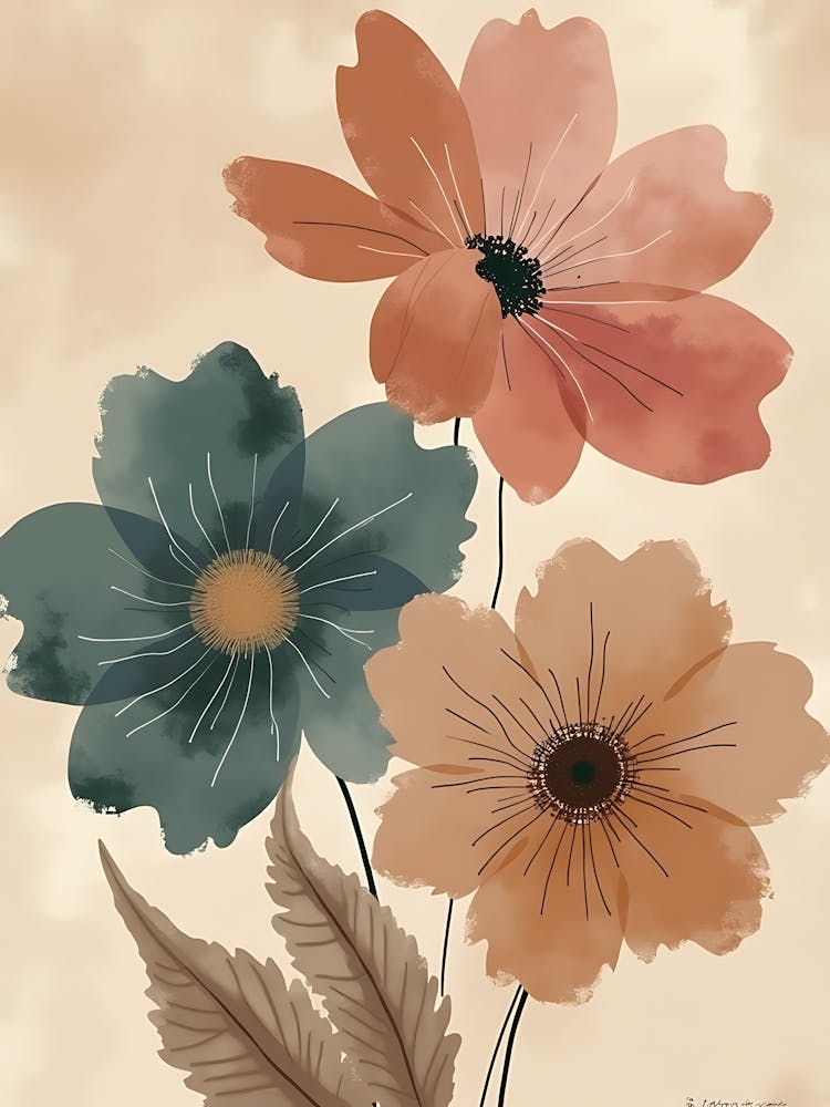Boho Chic Botanical Art | Abstract Floral Illustrations for Cozy Wall Decor