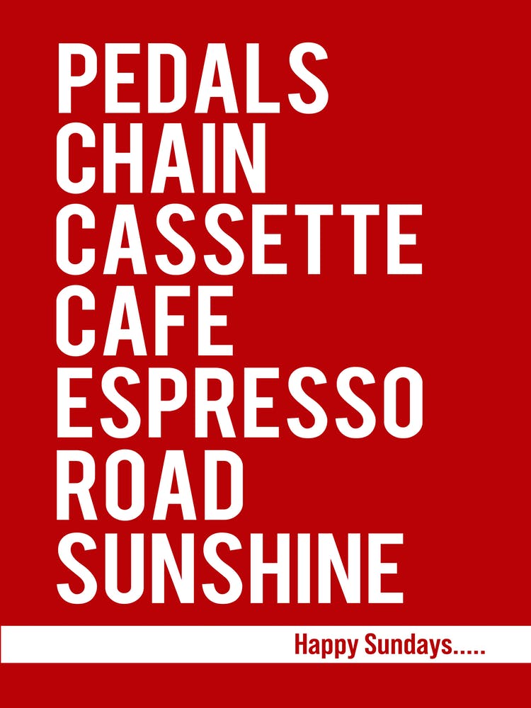 Happy Sundays Road Cycling Cafe Stop Print Red | Bike Wall Art | Bike Print