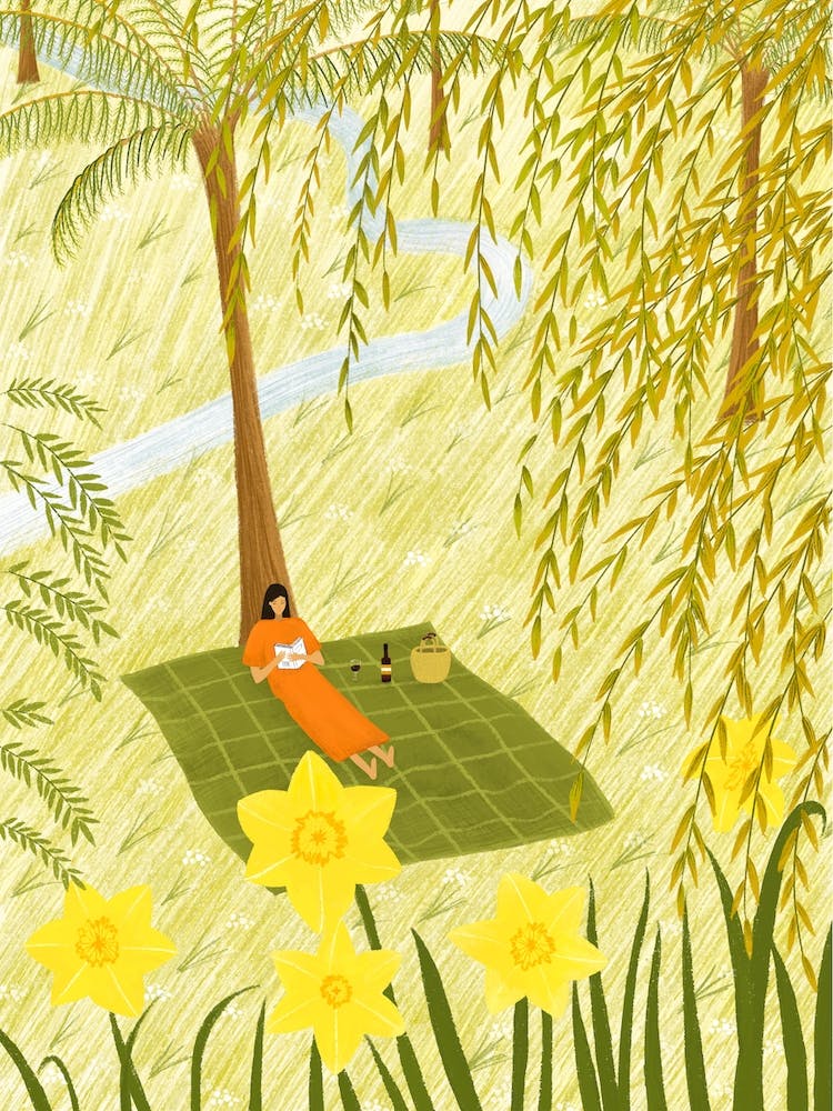 A Girl Reading Book Green