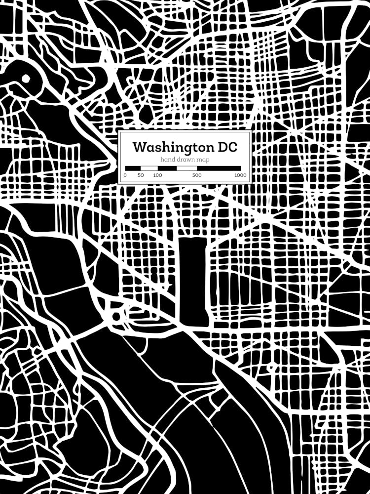 Washington DC (USA) City Map — Hand-drawn map, vector black map