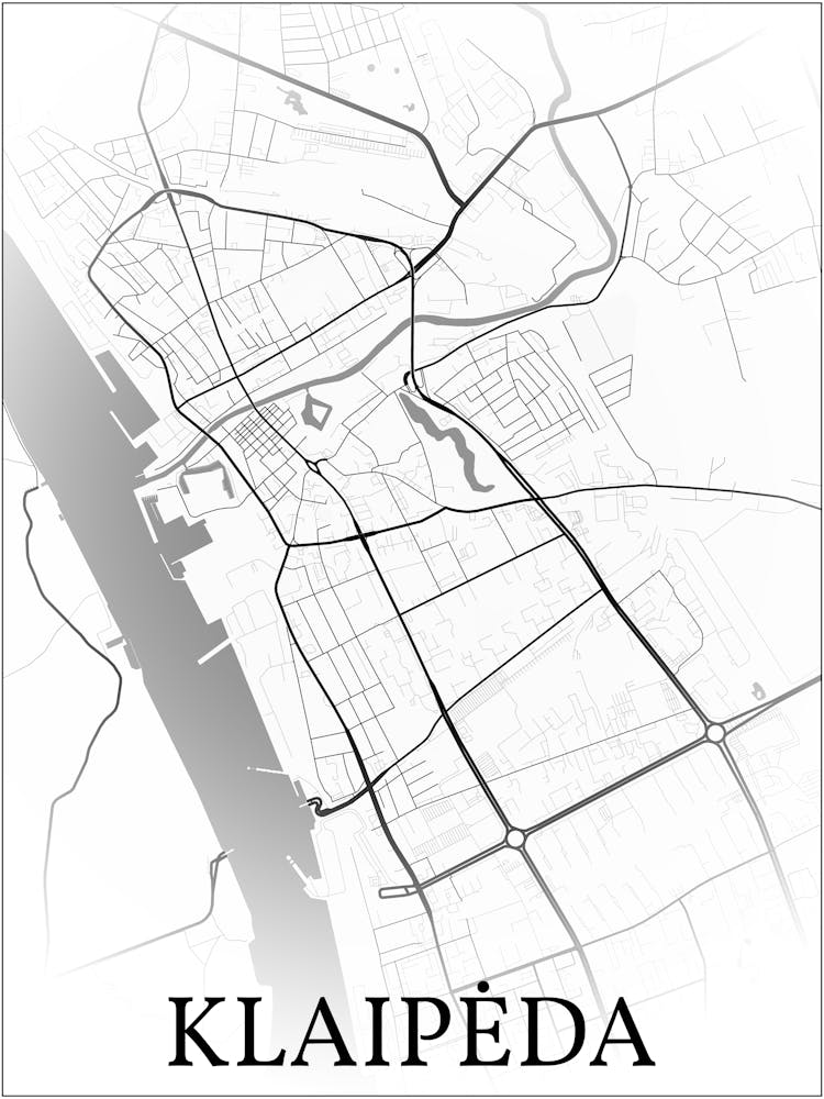 Klaipėda, Lithuania, City Map, Black And White Fade Design