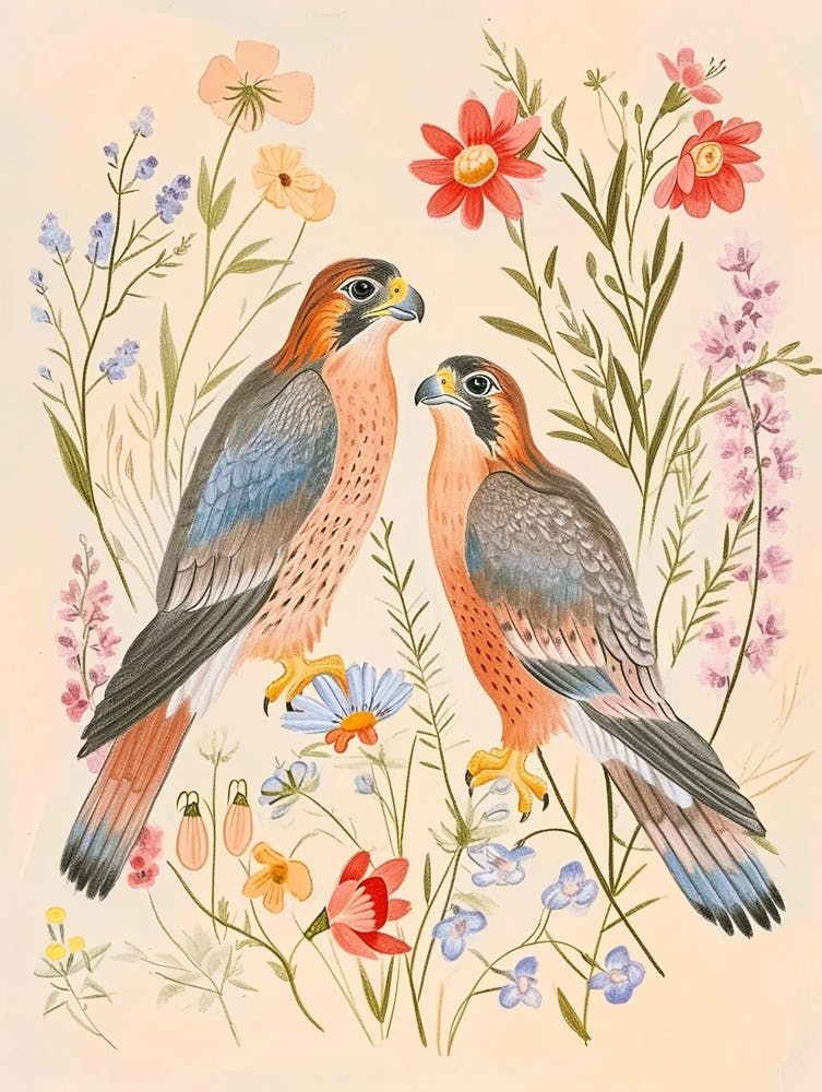 Folksy Floral Animal Drawing Falcon 5