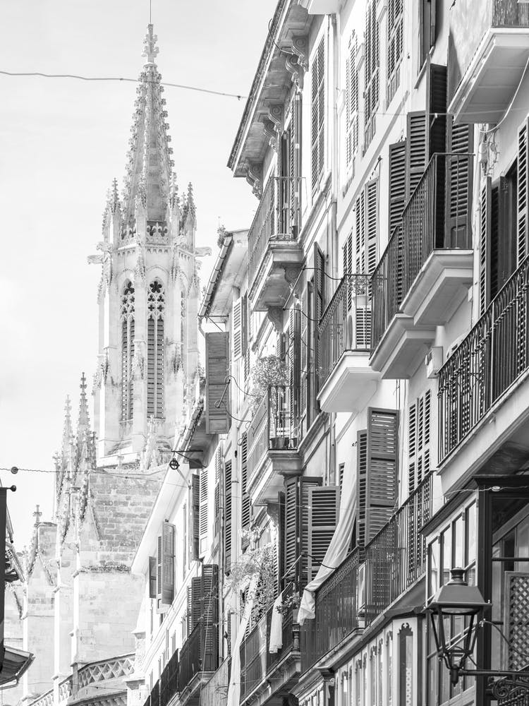 Black And White Street Scene In Spain Majorca