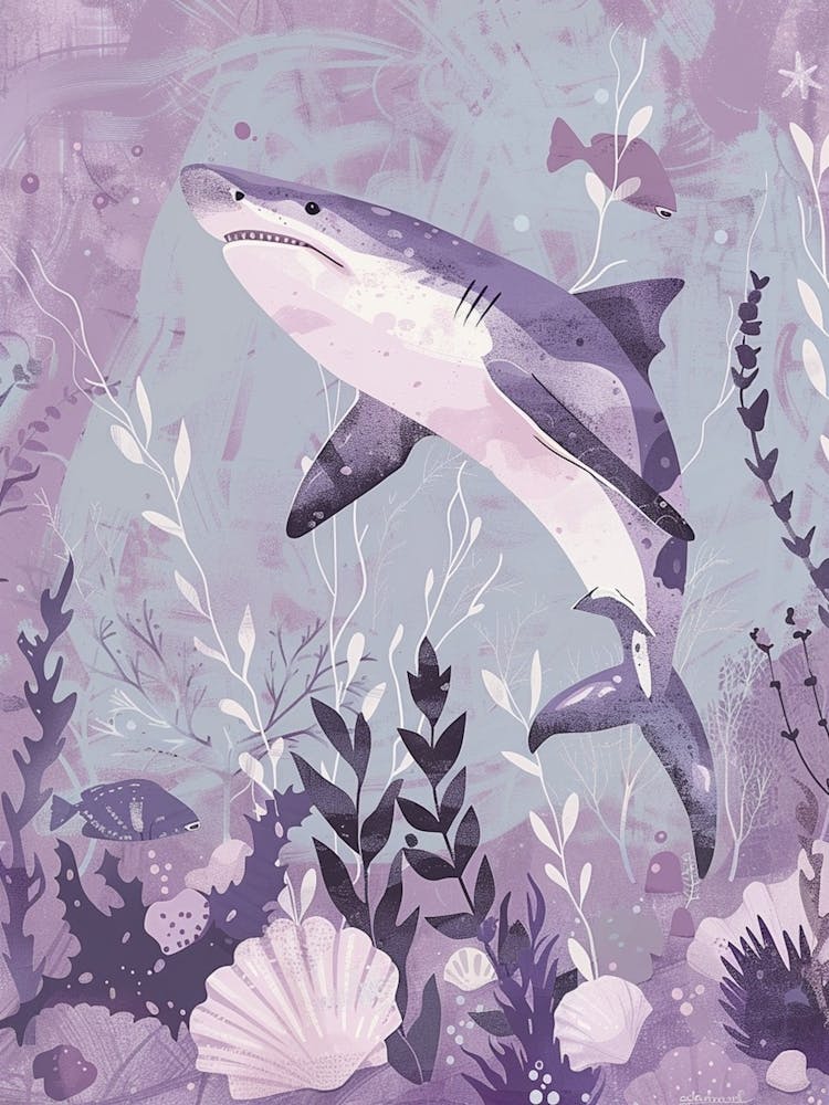 Purple Angel Shark Watercolour Illustration