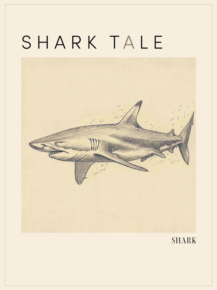 Vintage Shark Pencil Illustration 4 Poster