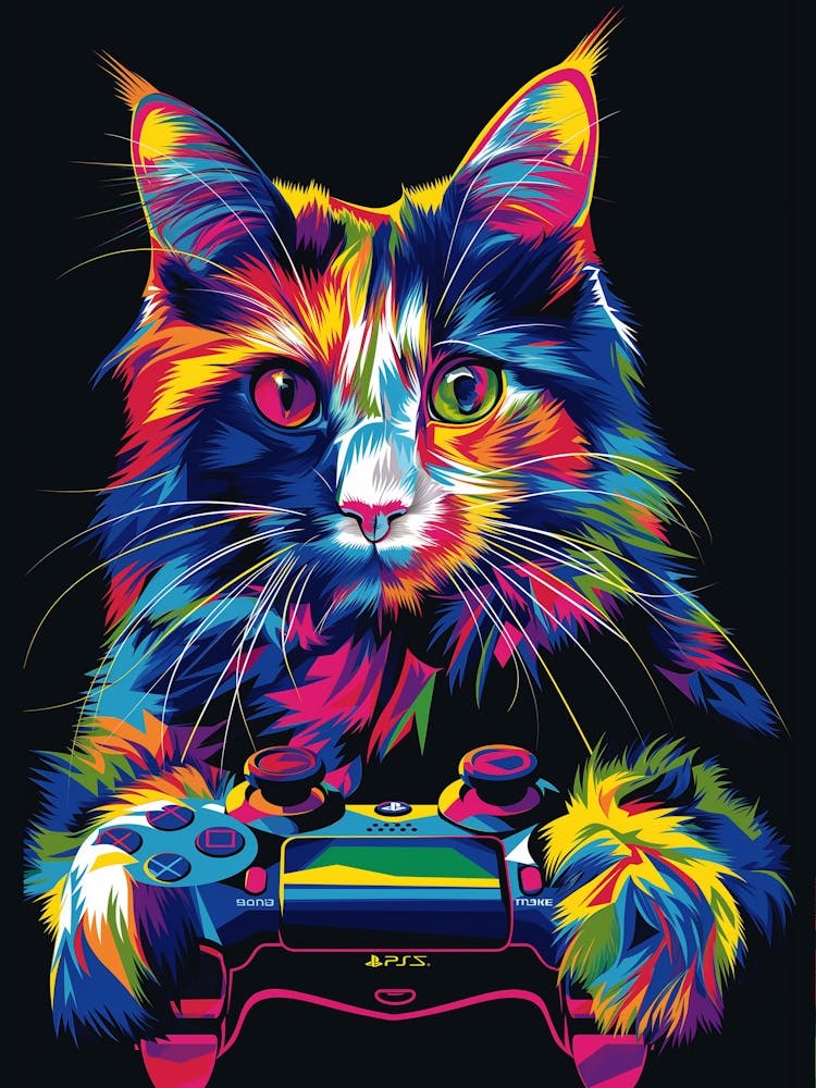 Cat Playing Video Game