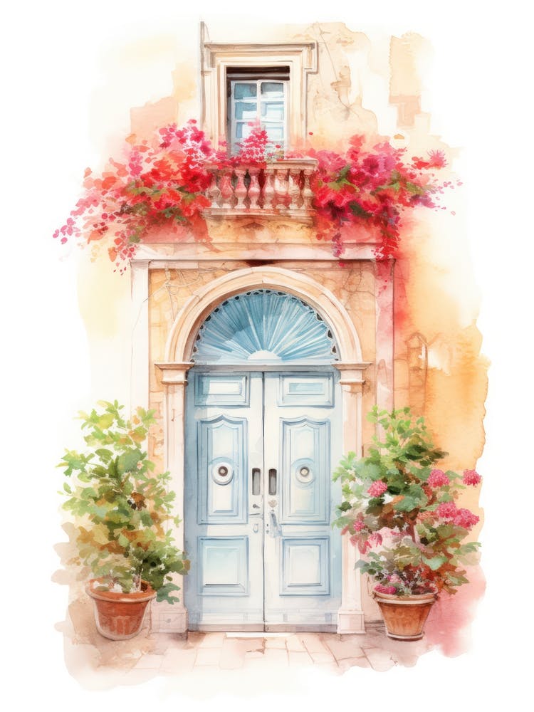 Lecce, Italy   Mediterranean Doors Watercolour Painting 1