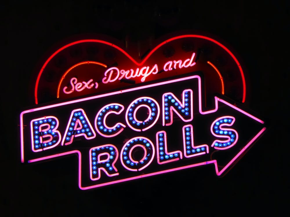 Sex, Drugs & Bacon Rolls Neon Sign