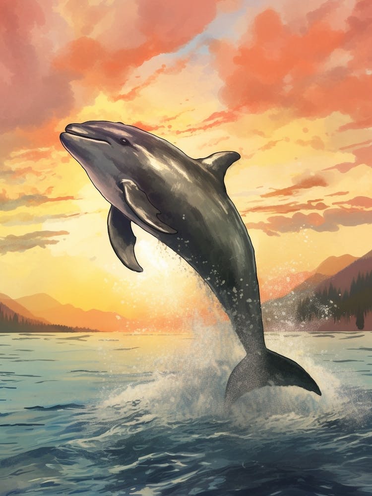 Hectors Dolphin At Sunset 1