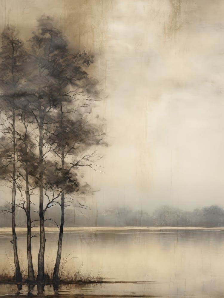 Forest Lake Watercolor Painting