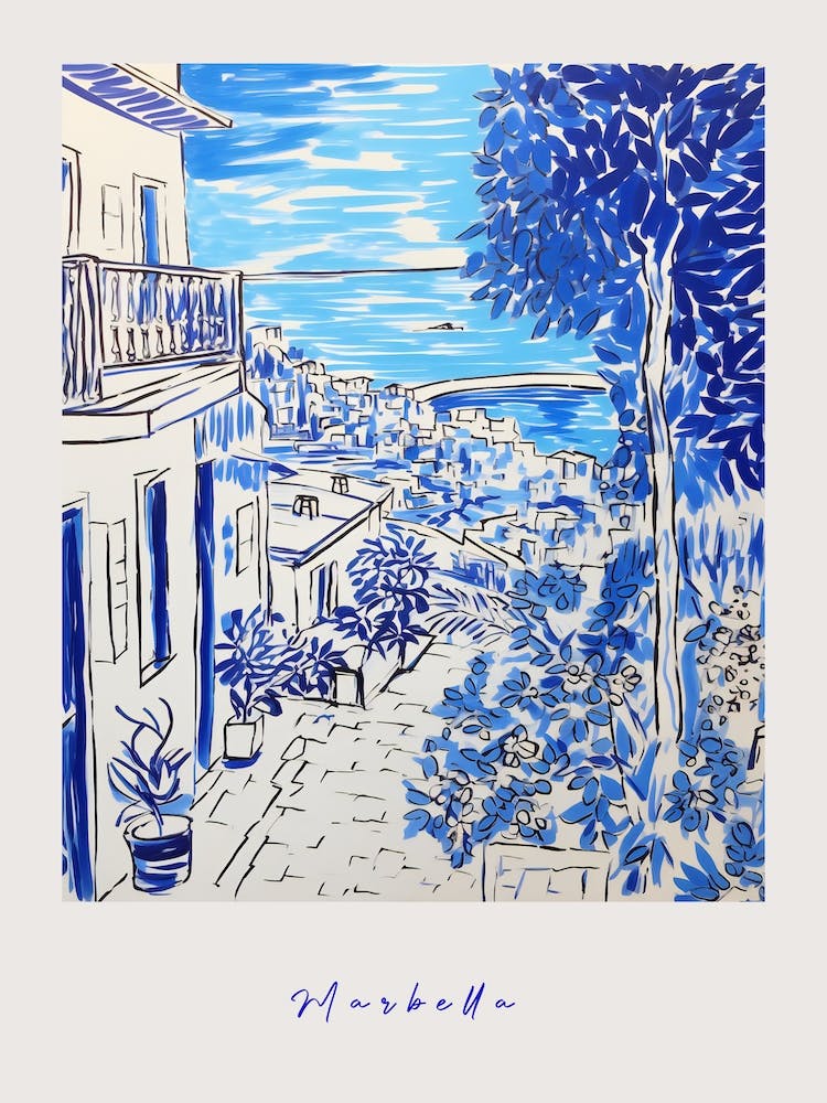Marbella Spain 5 Mediterranean Blue Drawing Poster