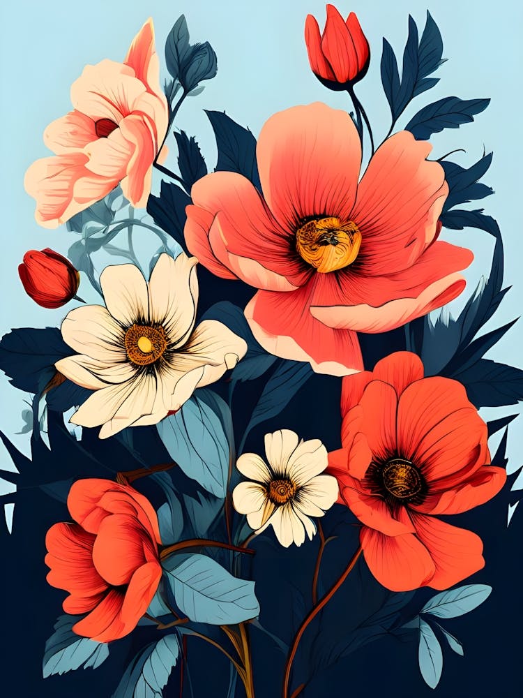 Fleurs sur Fond Bleu 4