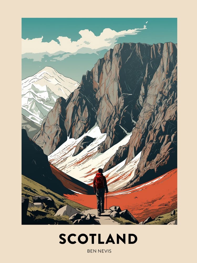 Ben Nevis Scotland 4 Vintage Hiking Travel Poster
