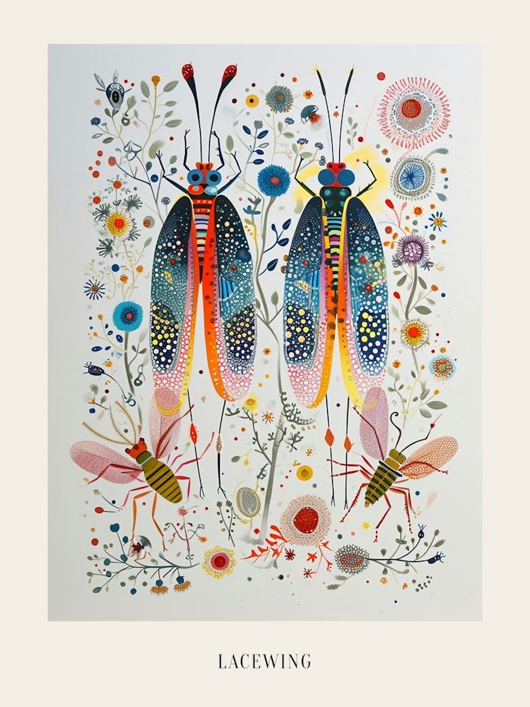 Colourful Insect Illustration Lacewing 6 Poster