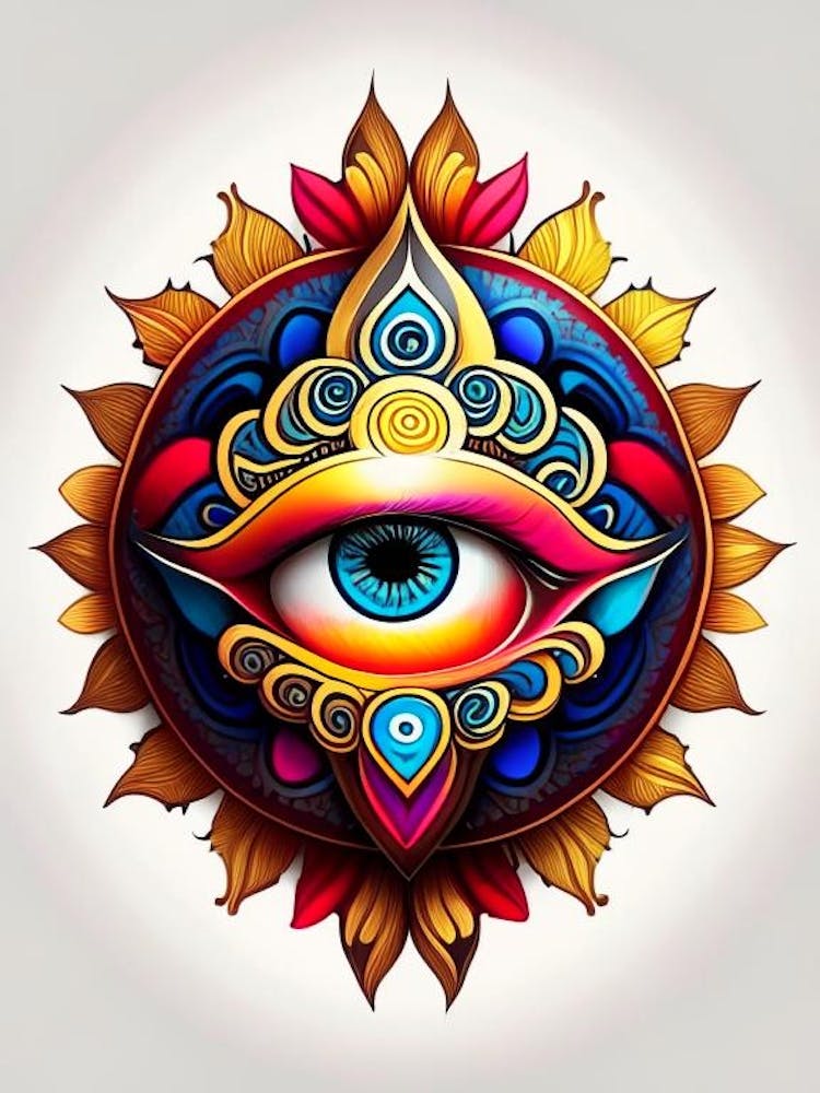 Dharma Wheel, Symbol, Third Eye Tattoo 2