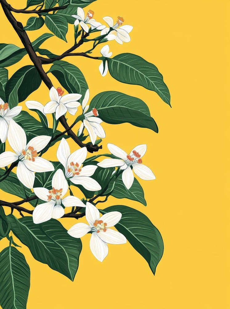 White Jasmine Flower On Yellow Background