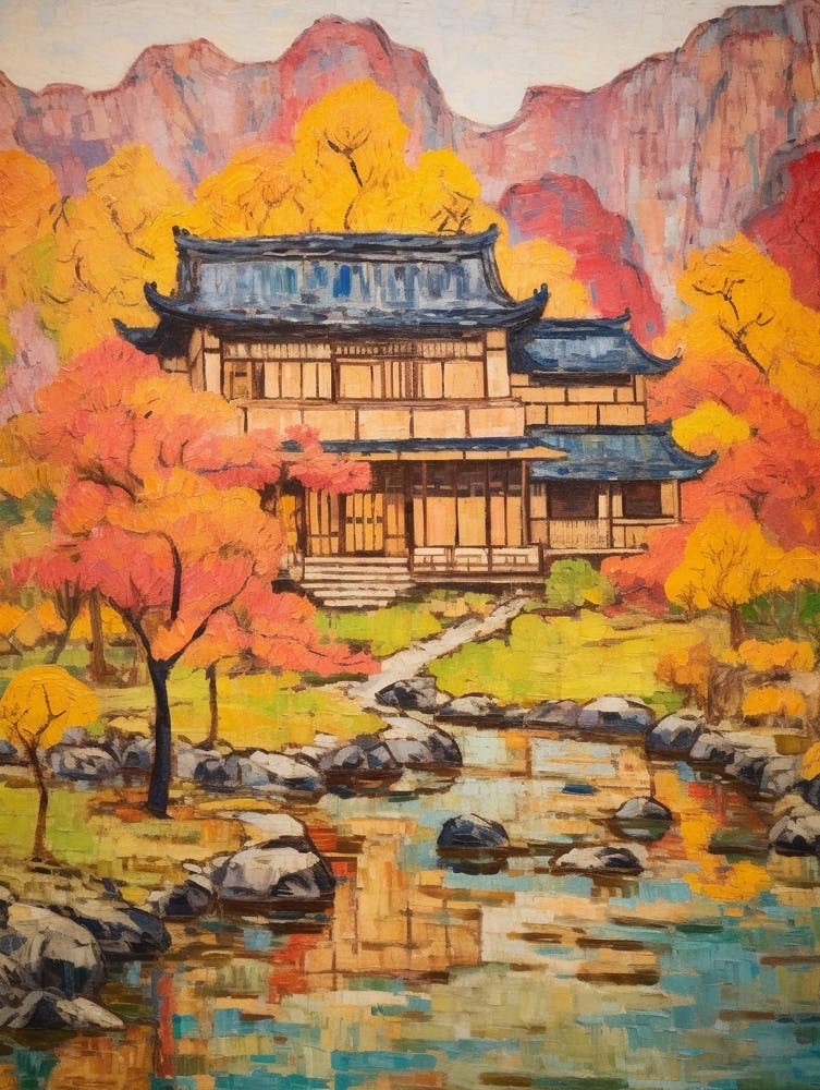 Autumn Gardens Painting Katsura Imperial Villa Japan