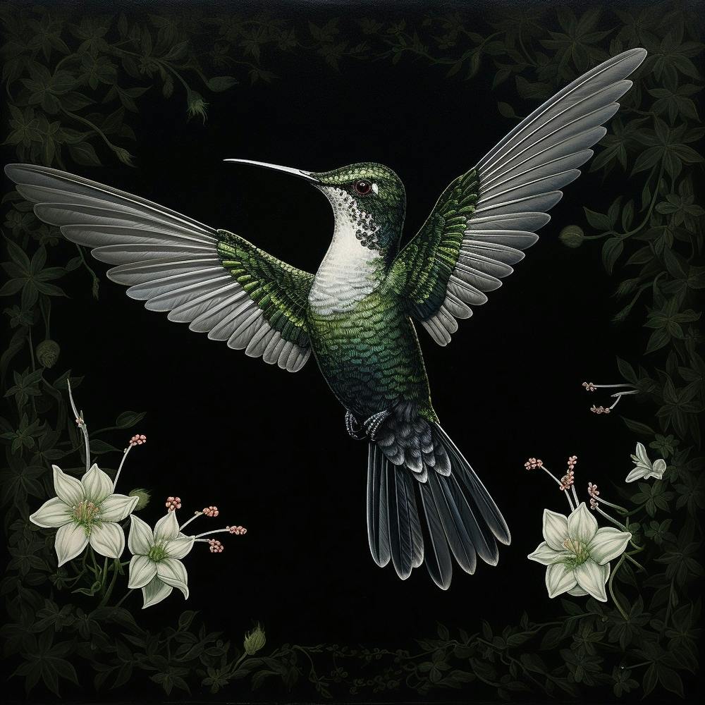 Ohara Koson Inspired Bird Painting Hummingbird 3 Square