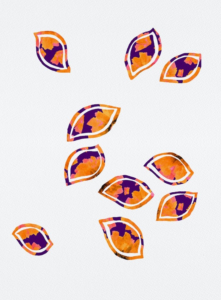 Abstrakt Orange Lila Verstreute Blätter Silhouette