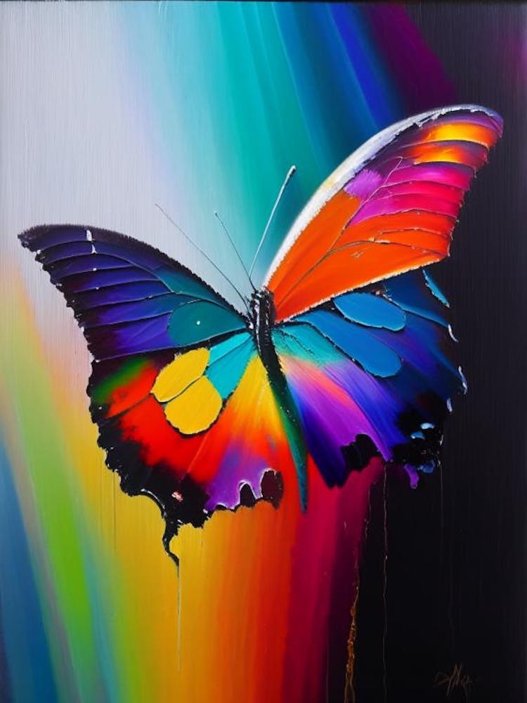 Butterfly On Rainbow Oil Painting 1