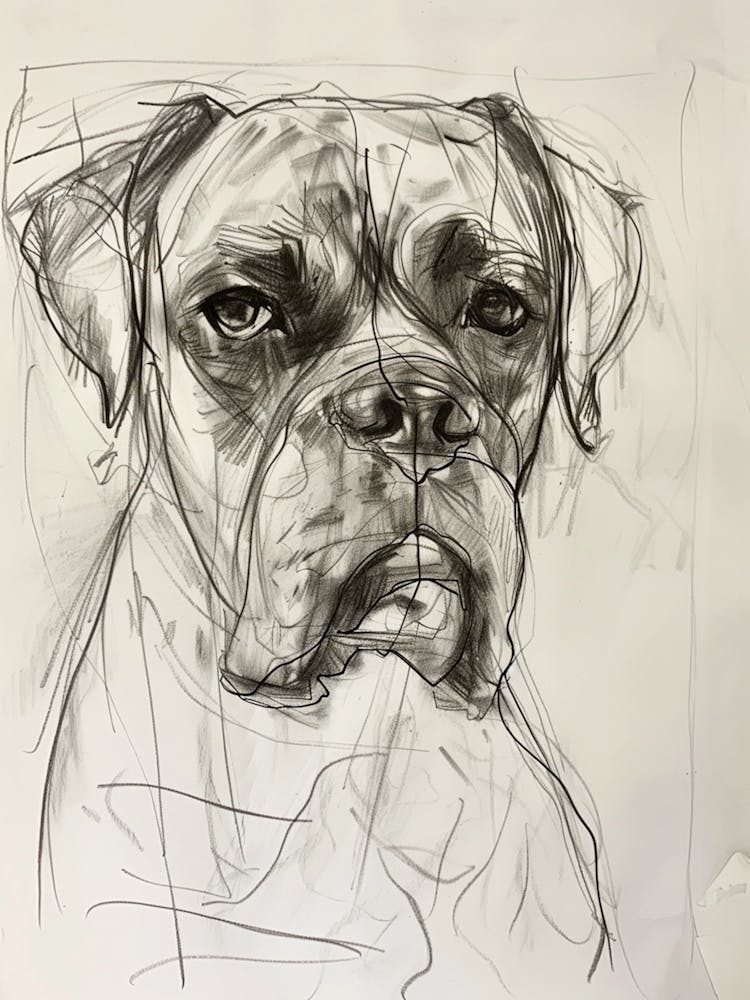 Mastiff Dog Sepia Charcoal Line