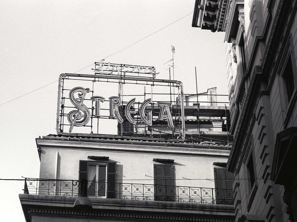 Vintage Strega Sign In Rome Black And White