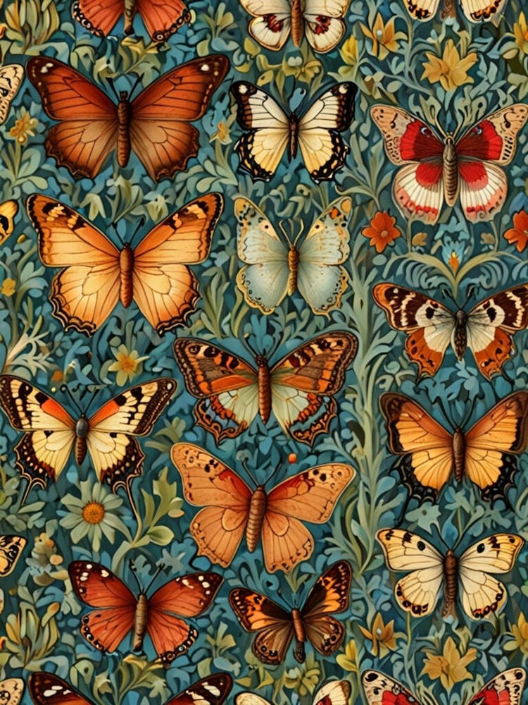 William Morris Butterflies On A Blue Background 1