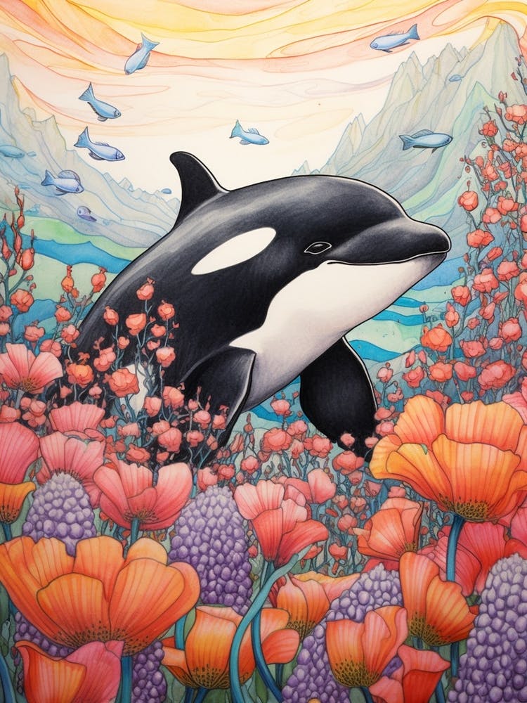 Orca Whale And Flowers 5