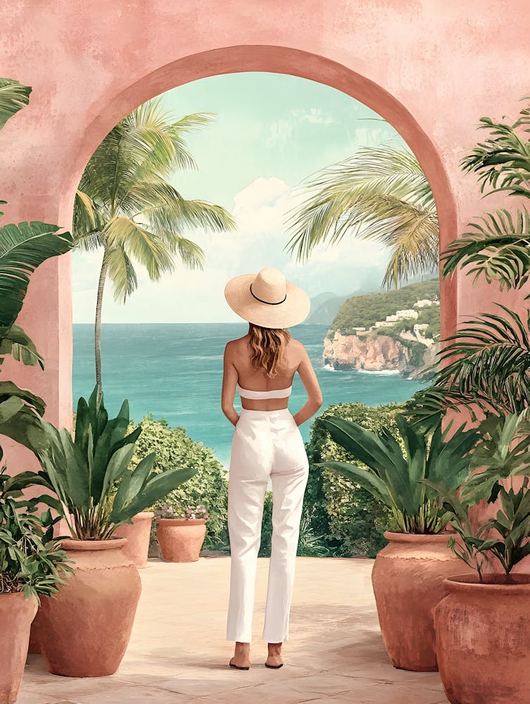 Coastal Escape - Woman with a View Through the Archway