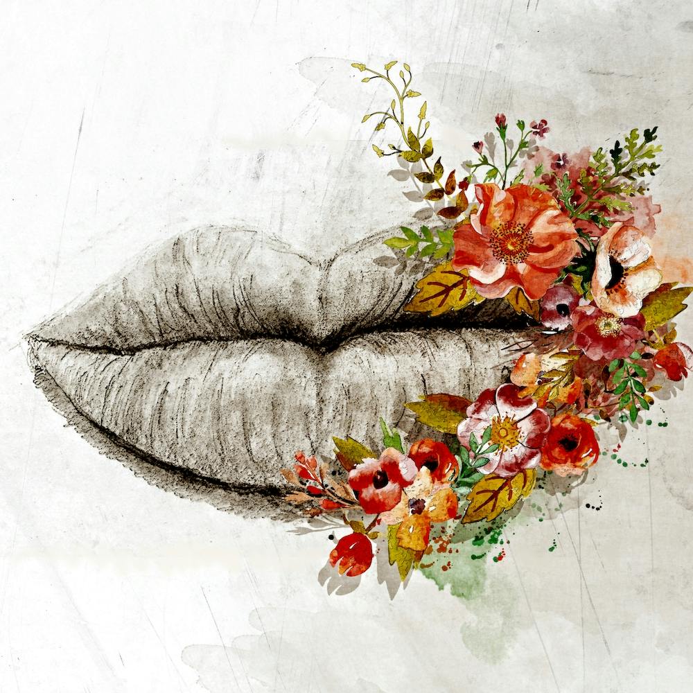 Lip Hugs Flowers Square