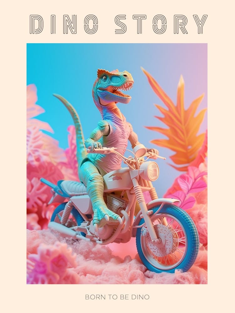 Pastel Toy Dinosaur On A Moped 2 Poster